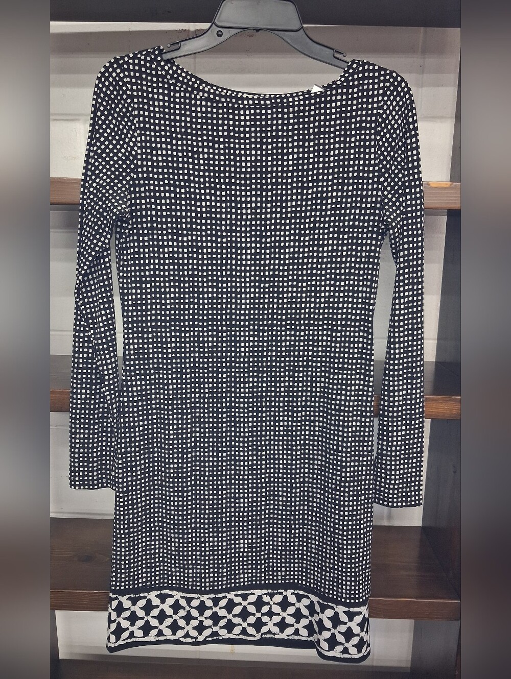 Michael Kors Collection Black and White Long-Sleeve Geo Print Sheath Dress